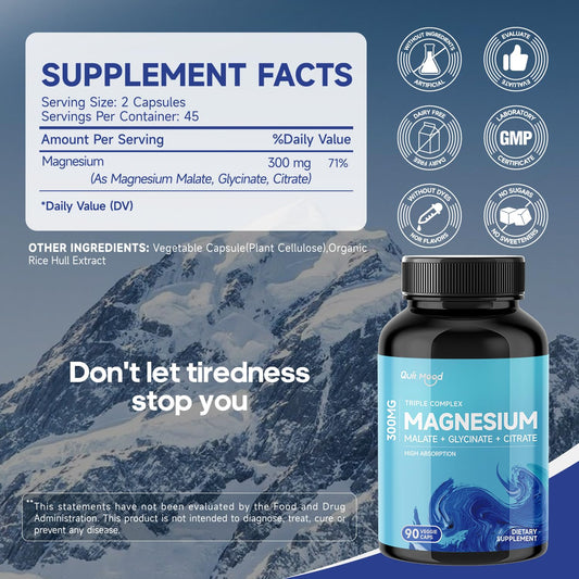 Close-up of magnesium glycinate, malate, and citrate capsules
