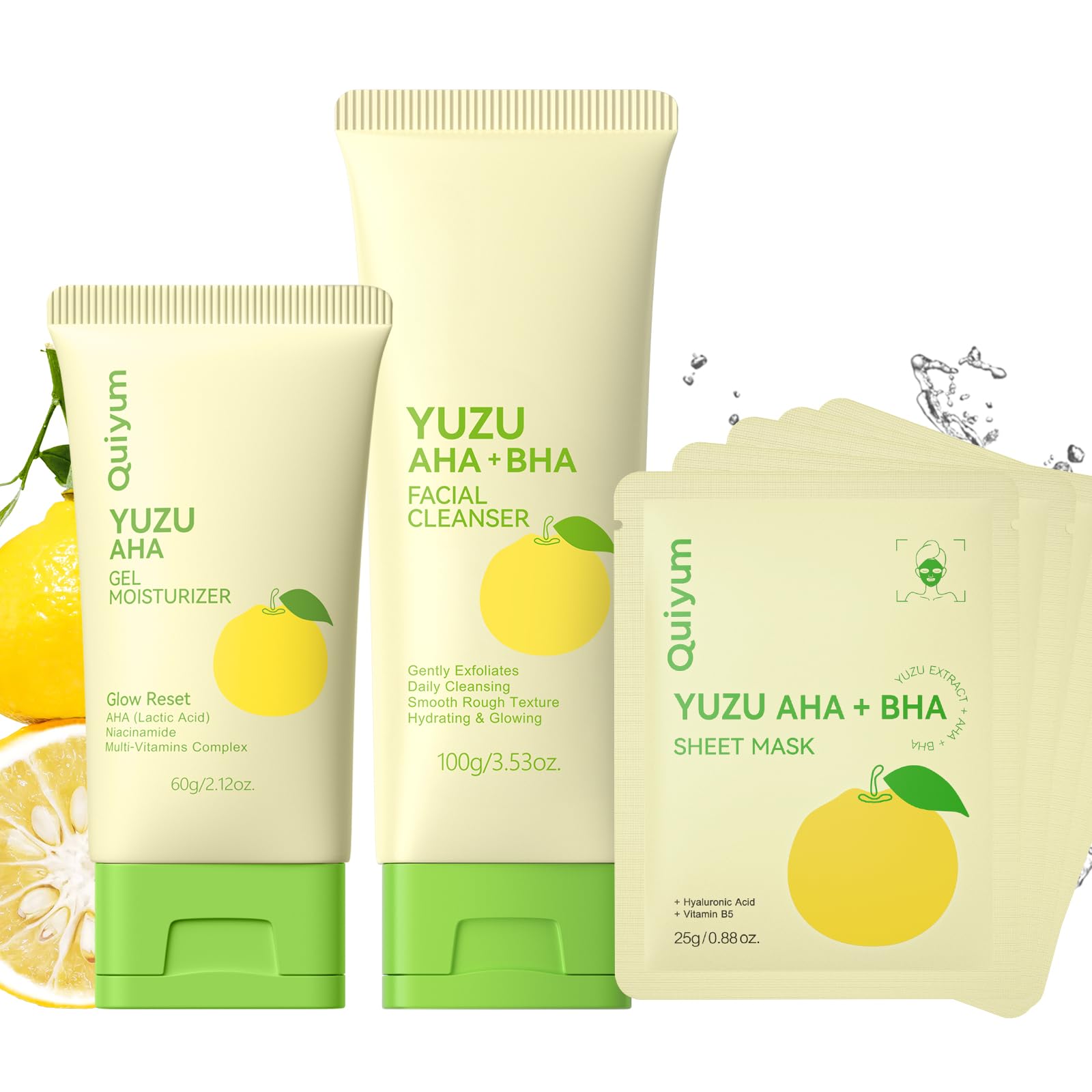 QUIYUM Yuzu cleanser bottle with dual-acid formula for clear pores.
