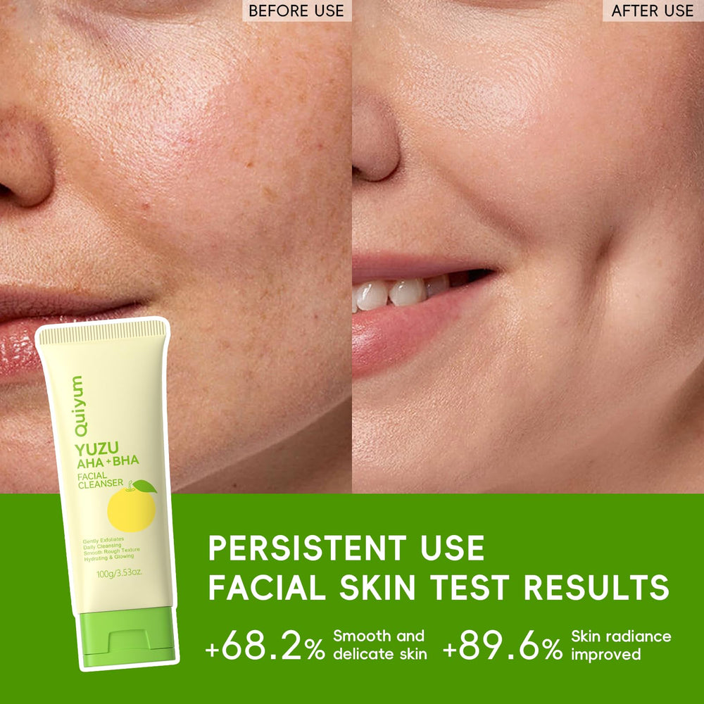 QUIYUM Yuzu foaming cleanser lather demonstrating deep cleansing.