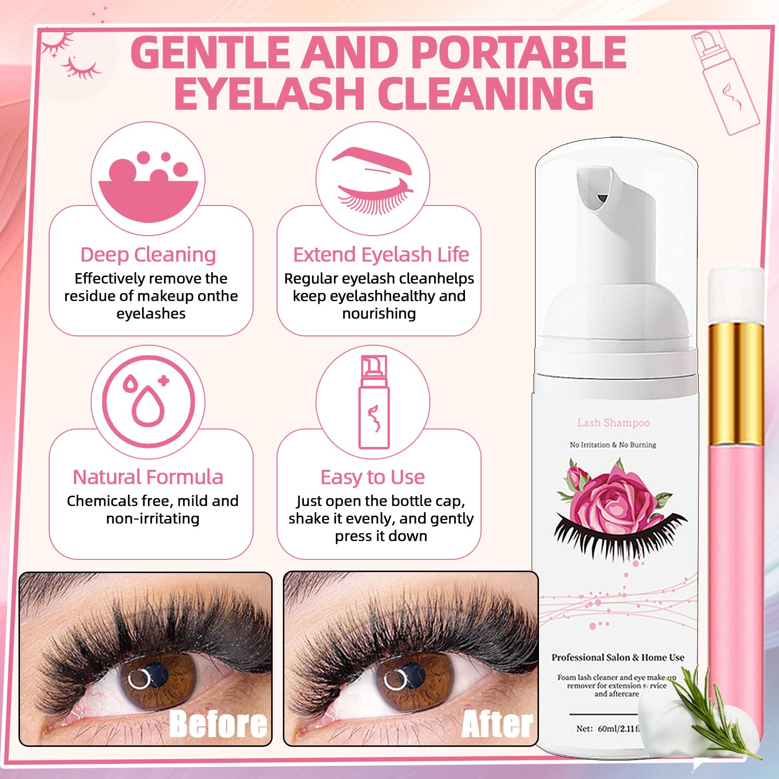 QUKLOGEN soft-bristle brush for deep lash cleansing
