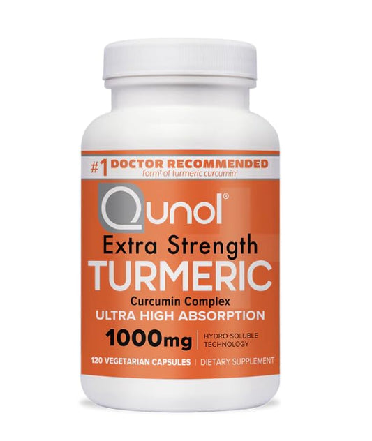 Qunol Extra Strength Turmeric 1000mg bottle with 120 vegetarian capsules