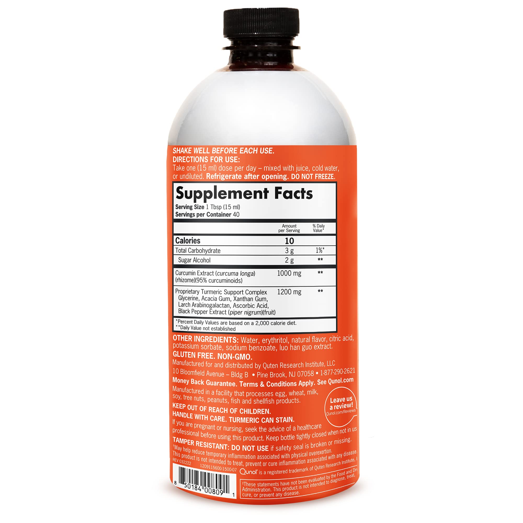 Label highlighting 95% curcuminoids and black pepper extract for enhanced absorption