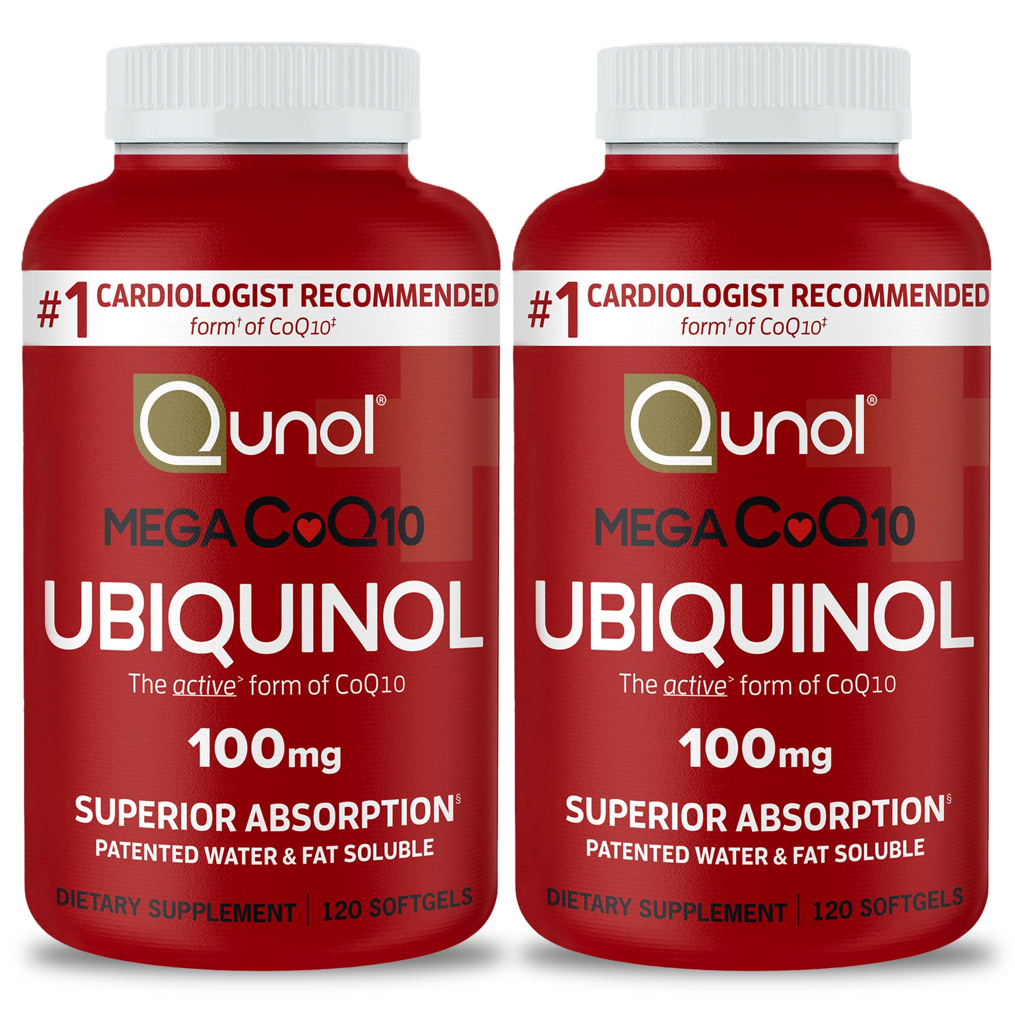 Qunol Mega Ubiquinol CoQ10 100mg softgels with 240-count packaging in a 2-pack