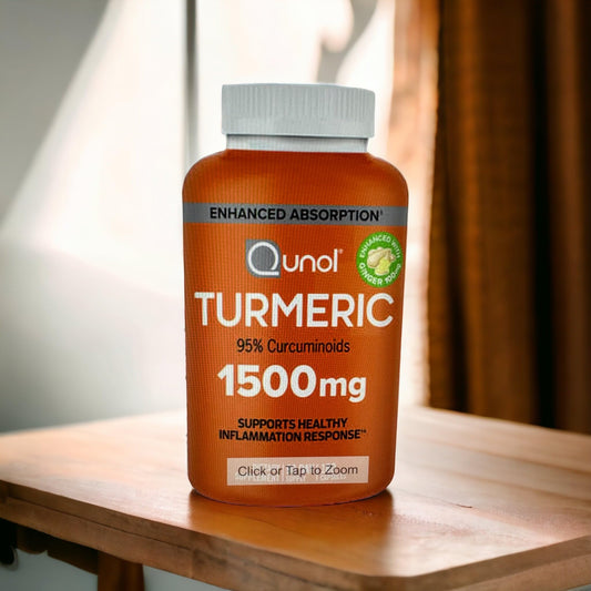 Qunol Turmeric Curcumin 1500mg bottle with black pepper and ginger