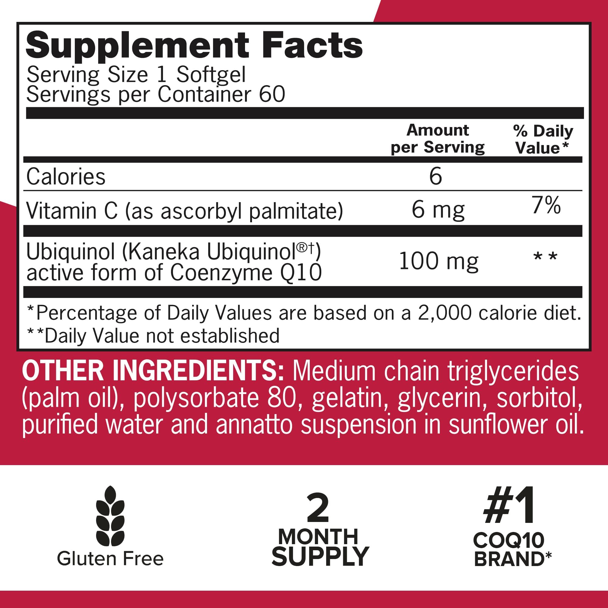 Close-up of CoQ10 100mg label on bottle