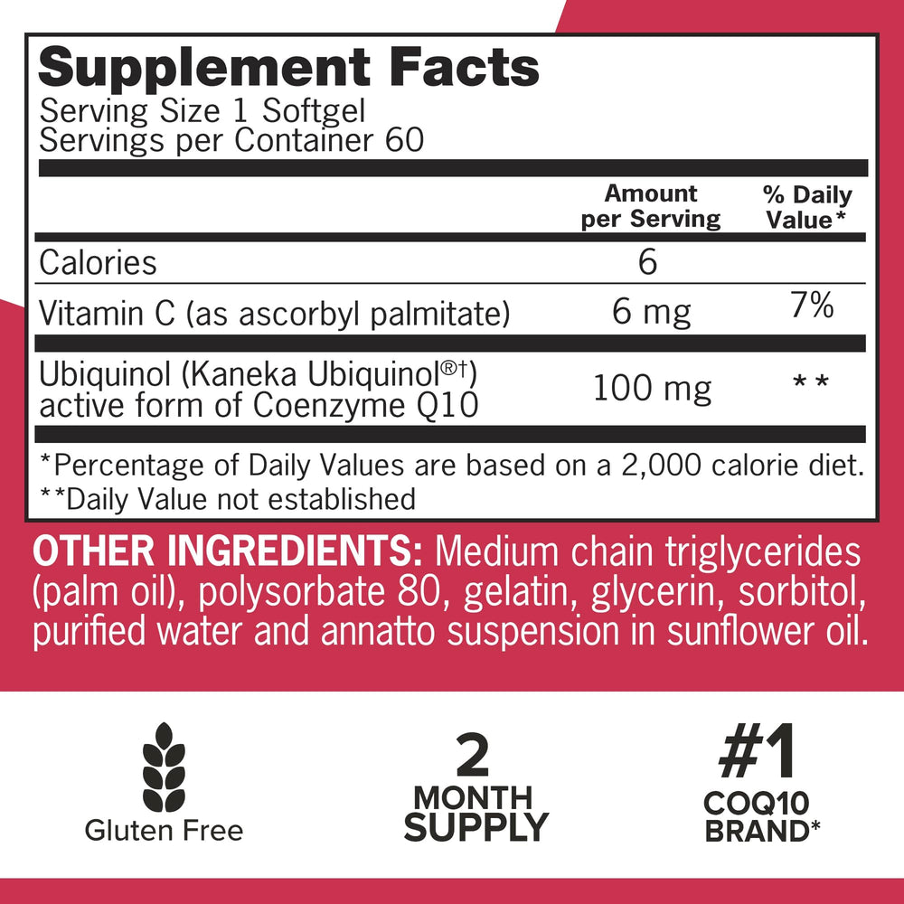 Close-up of CoQ10 100mg label on bottle