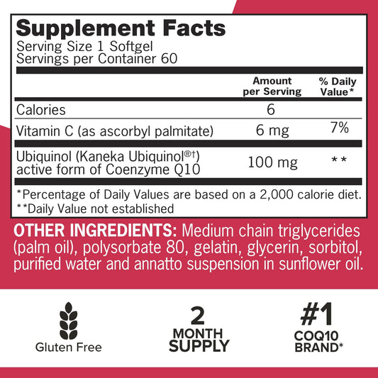 Close-up of CoQ10 100mg label on bottle