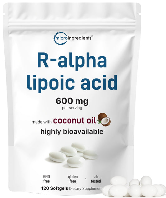 R-Alpha Lipoic Acid 600mg coconut oil softgels bottle - 120 count