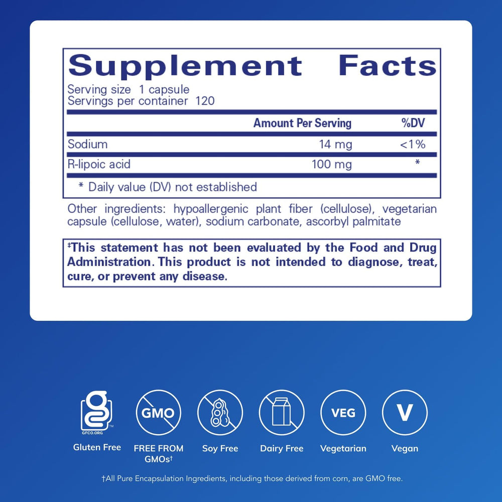 Close-up of the R-Lipoic Acid Stabilized bottle label