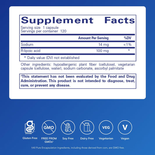 Close-up of the R-Lipoic Acid Stabilized bottle label