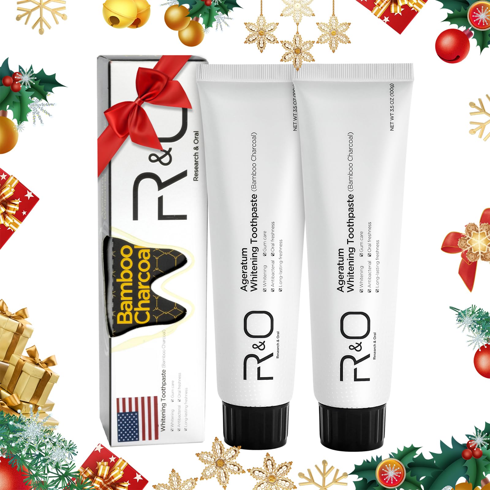 Product image set showing toothpaste package and tube