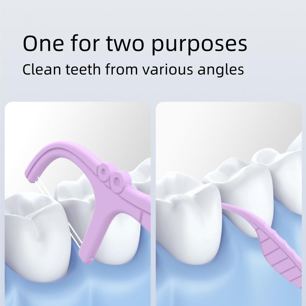Floss pick cleaning between teeth and along gum line