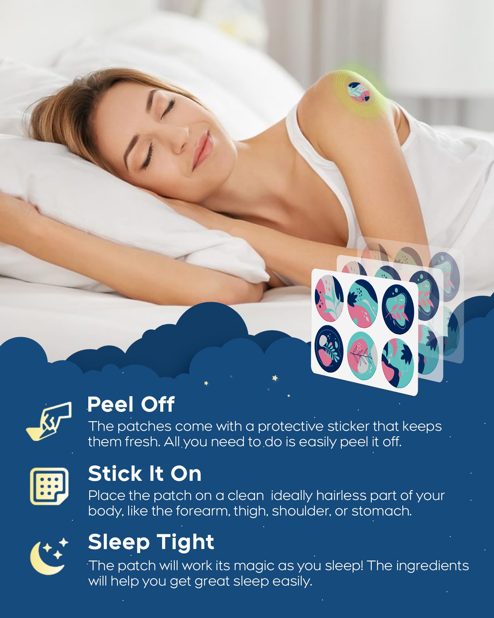 One Sleep Patch applied to skin for deep sleep