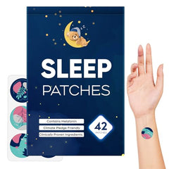 Angled shot of RAAYAM Sleep Patches blue packaging