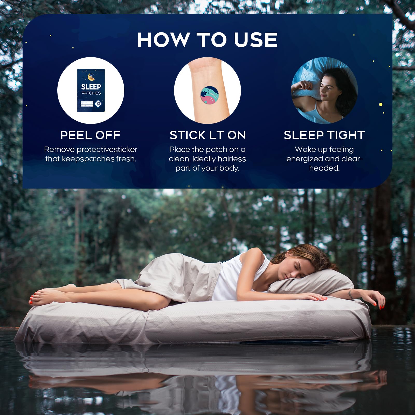 Night-time sleep illustration with RAAYAM patch