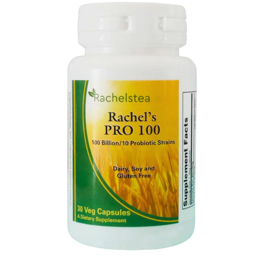 Rachel’s Pro 100 Probiotic bottle with label