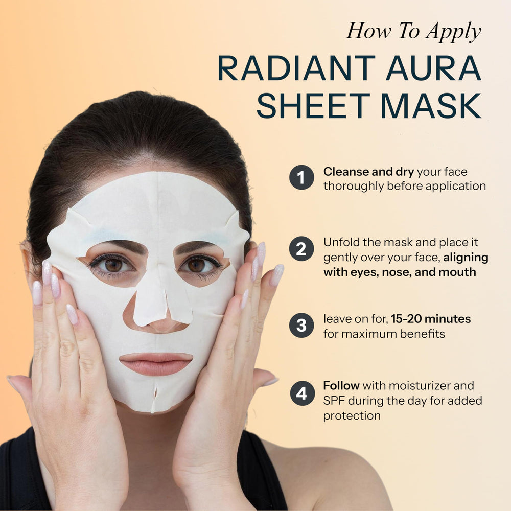 Radiant Aura cooling application shows vitamin C and E across skin.