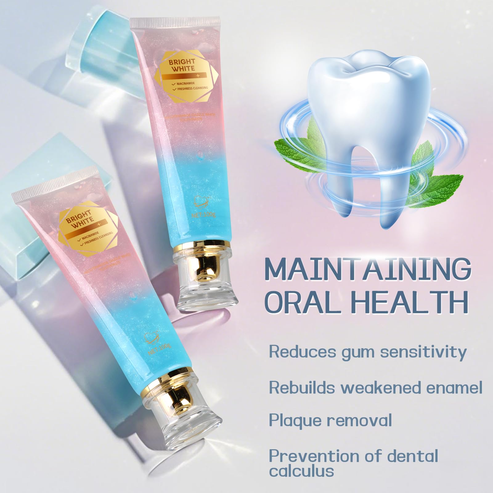 Close-up of Niacinamide whitening toothpaste paste on toothbrush