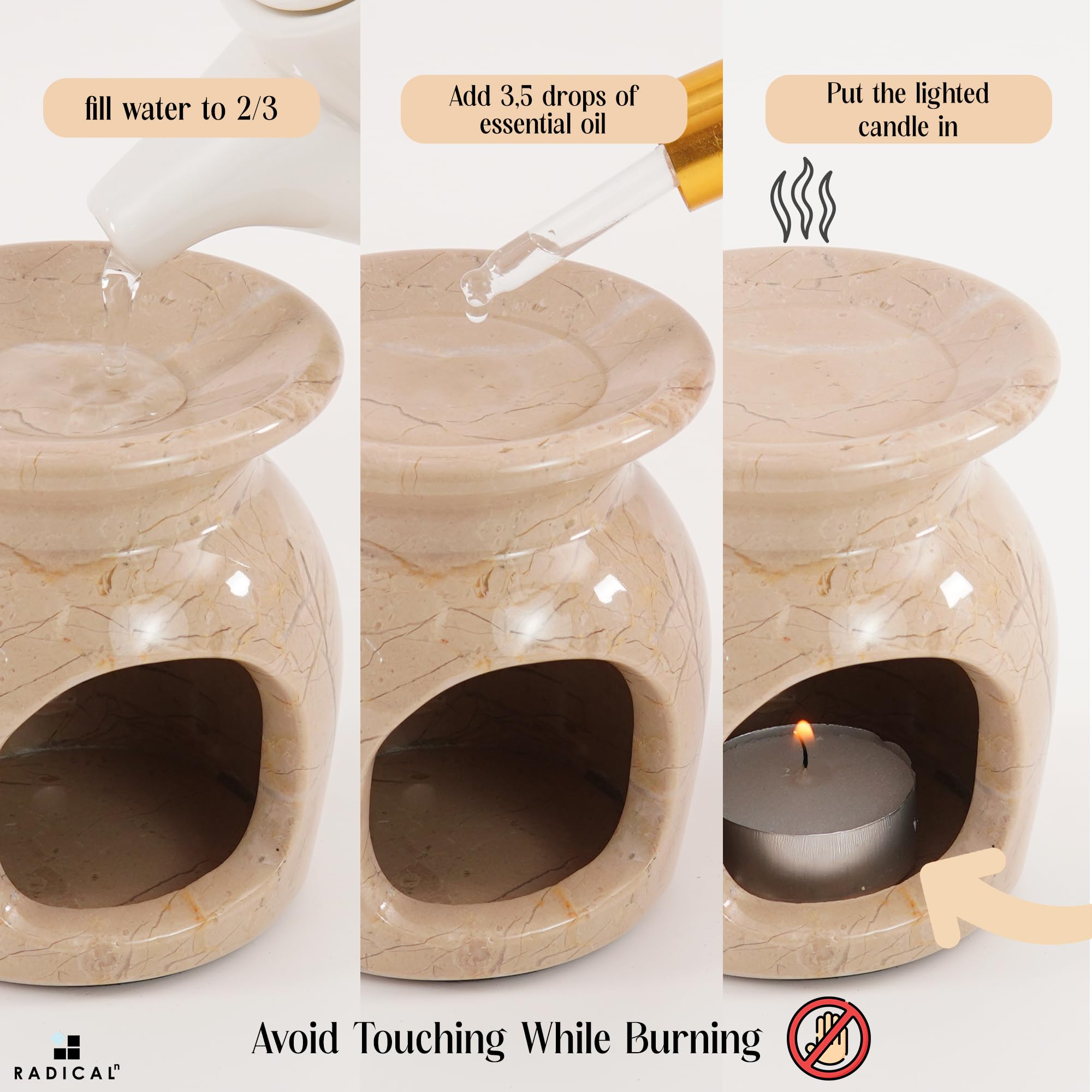 Radicaln Marble Oil Burner packaging emphasizes secure, gift-ready presentation for special occasions.