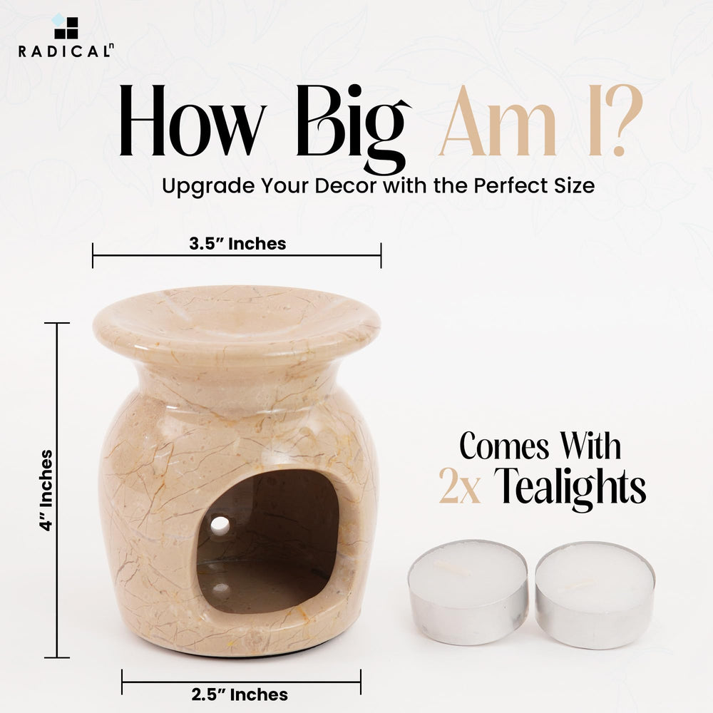Radicaln Marble Oil Burner top detail emphasizes craftsmanship and natural stone texture for refined decor.