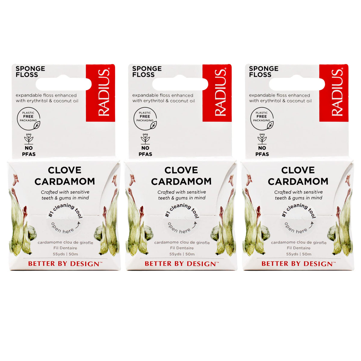 RADIUS Clove Cardamom Dental Floss – Pack of 3, 55 yards each