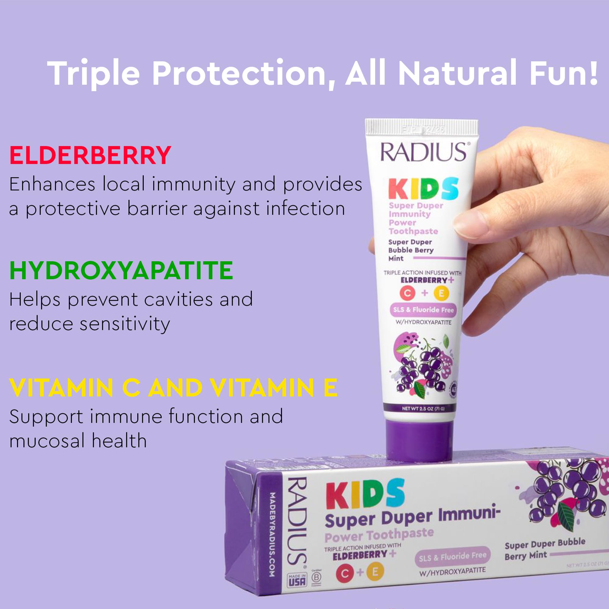 Front view of the toothpaste tubes in a 3-pack