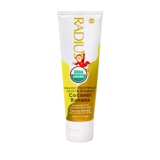 Radius Kids Organic Toothpaste Coconut Banana label