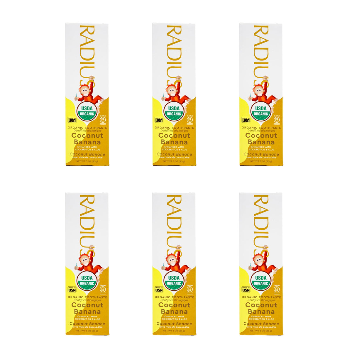 Hero image: Radius USDA Organic Kids Toothpaste Coconut Banana 3oz 6-pack