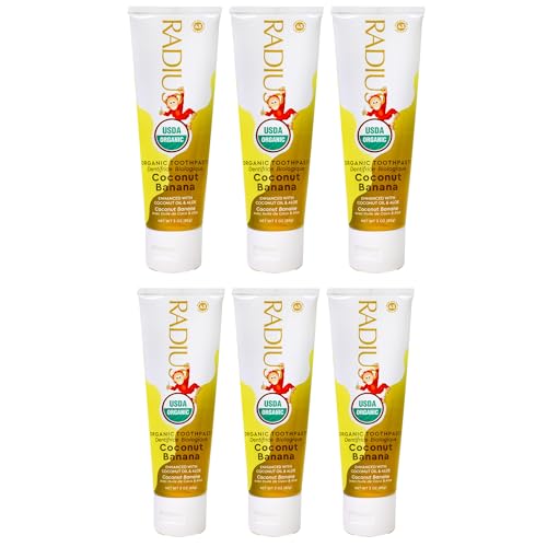Packaging and box display for Radius Organic Kids Toothpaste Coconut Banana