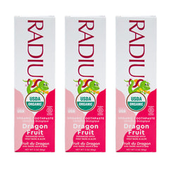 Front view of RADIUS USDA Organic Kids Toothpaste Dragon Fruit 3oz Pack of 3