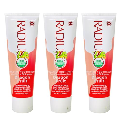 Dragon fruit flavored toothpaste tube close-up with label