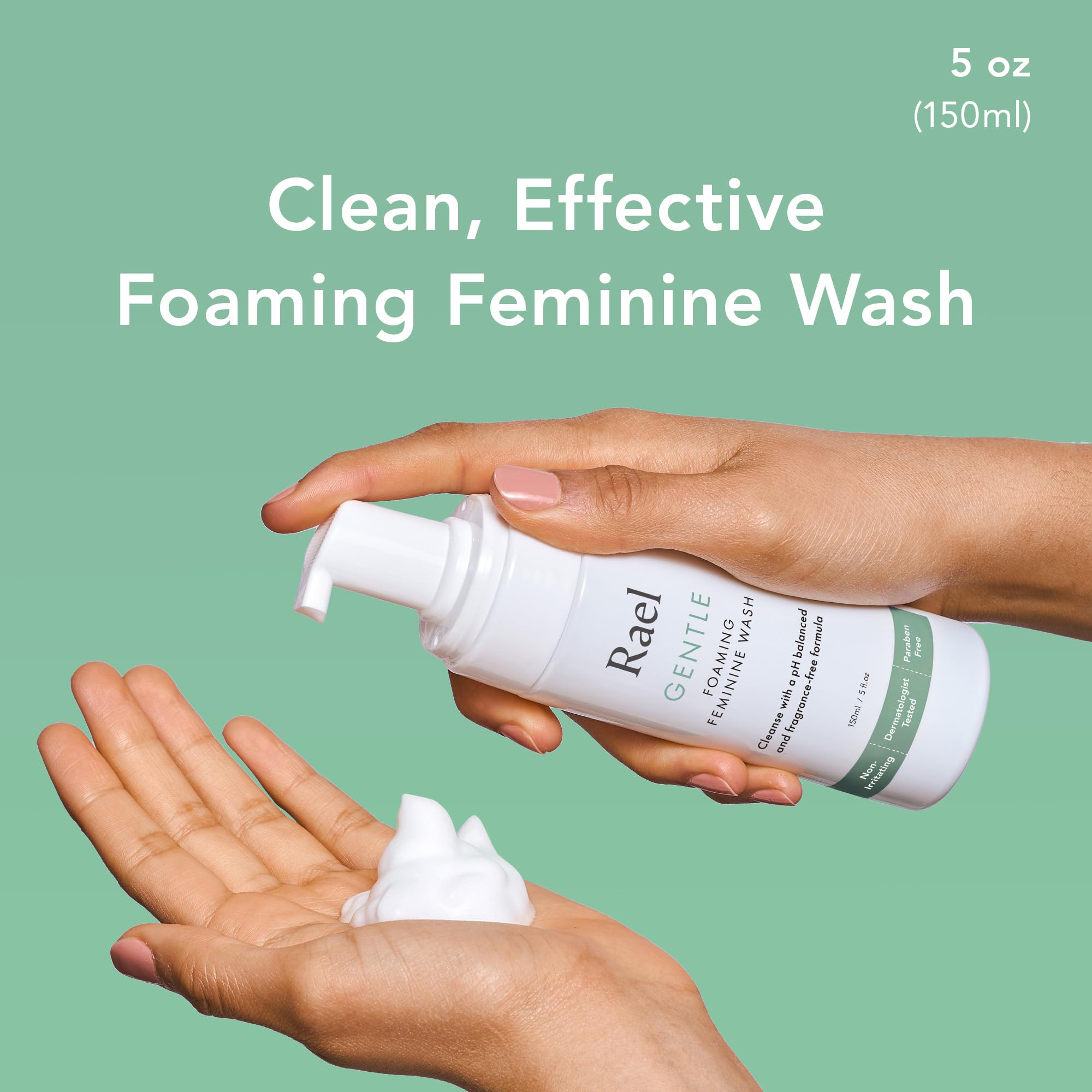 Rael Feminine Wash unscented bottle ideal for sensitive skin.