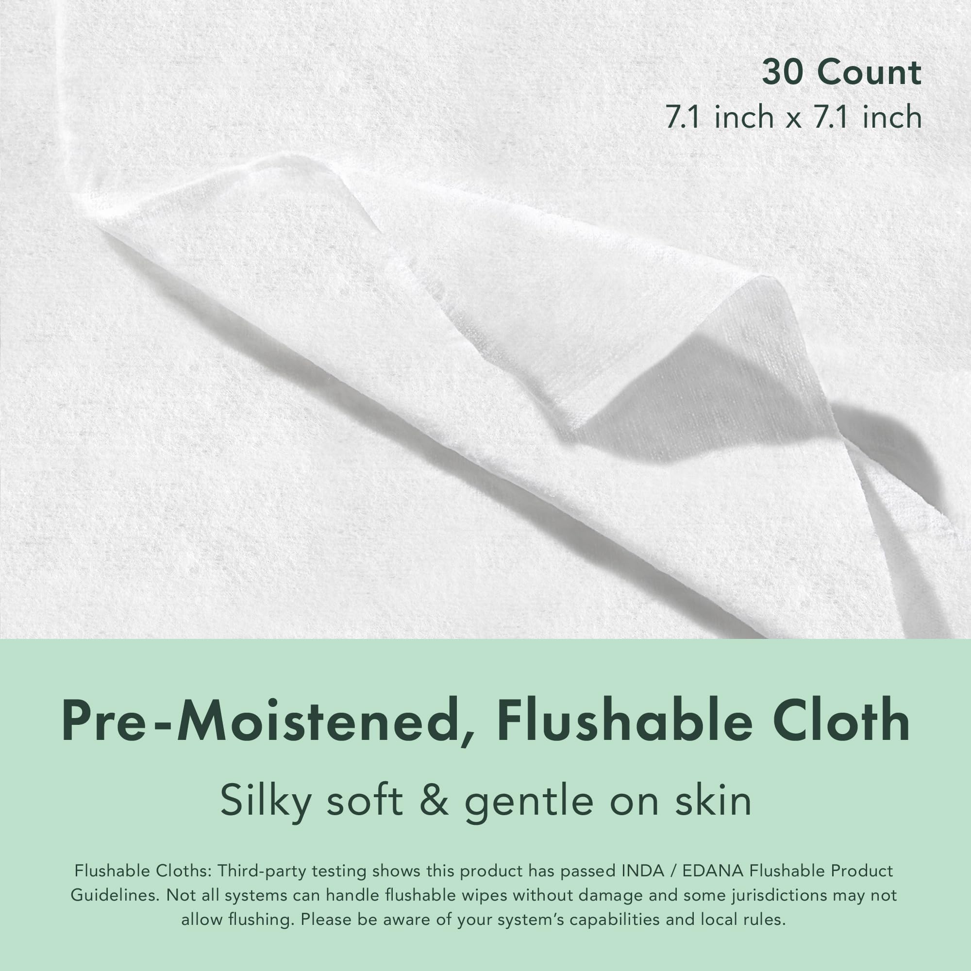 Rael feminine wipes flushable action enables quick cleansing and disposal.
