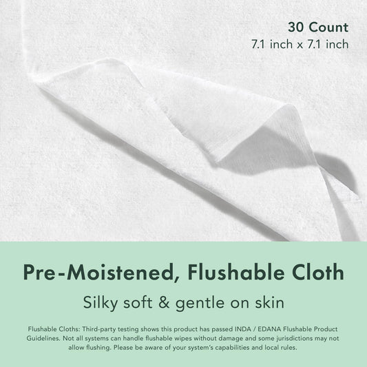 Rael feminine wipes flushable action enables quick cleansing and disposal.