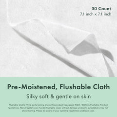 Rael feminine wipes flushable action enables quick cleansing and disposal.
