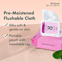 Rael feminine wipes pack back view emphasizes fragrance-free formula suitable for sensitive skin.
