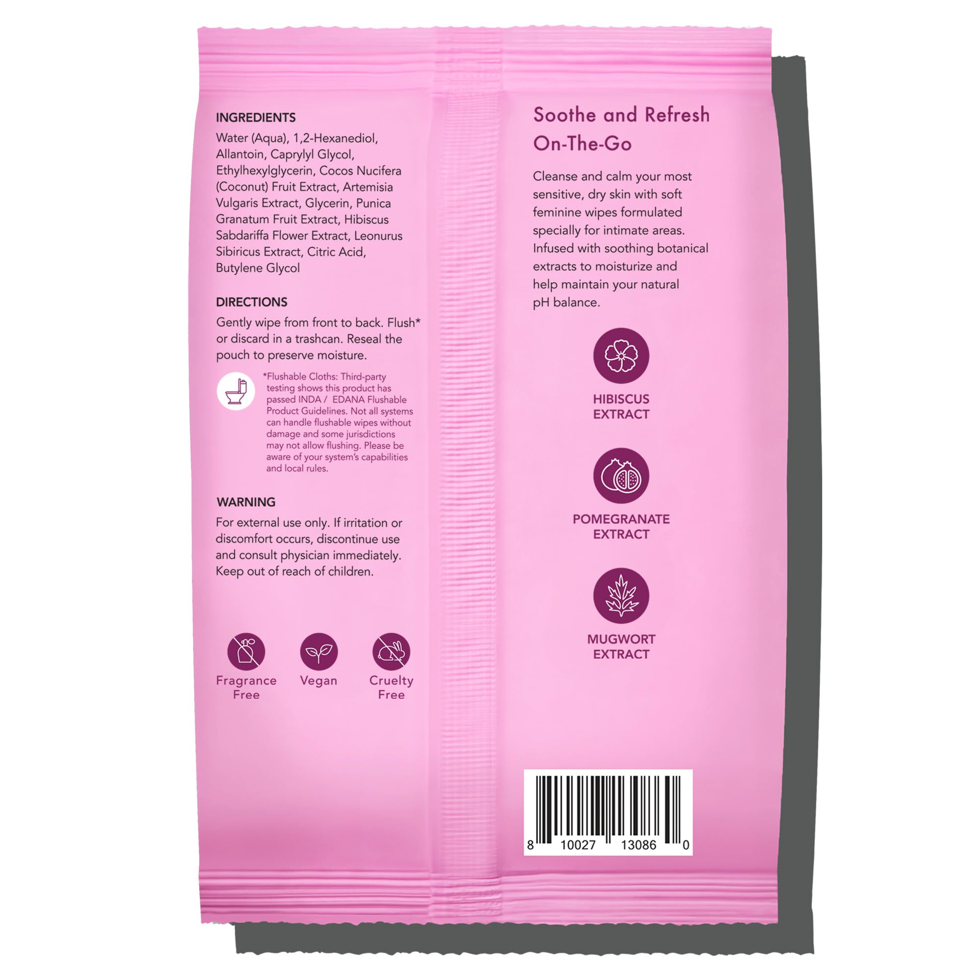 Rael feminine wipes pack front view showing soft, moisture-rich formula for sensitive skin.