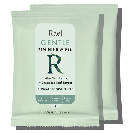 Rael feminine wipes travel-size pack on-the-go freshness and cleansing.