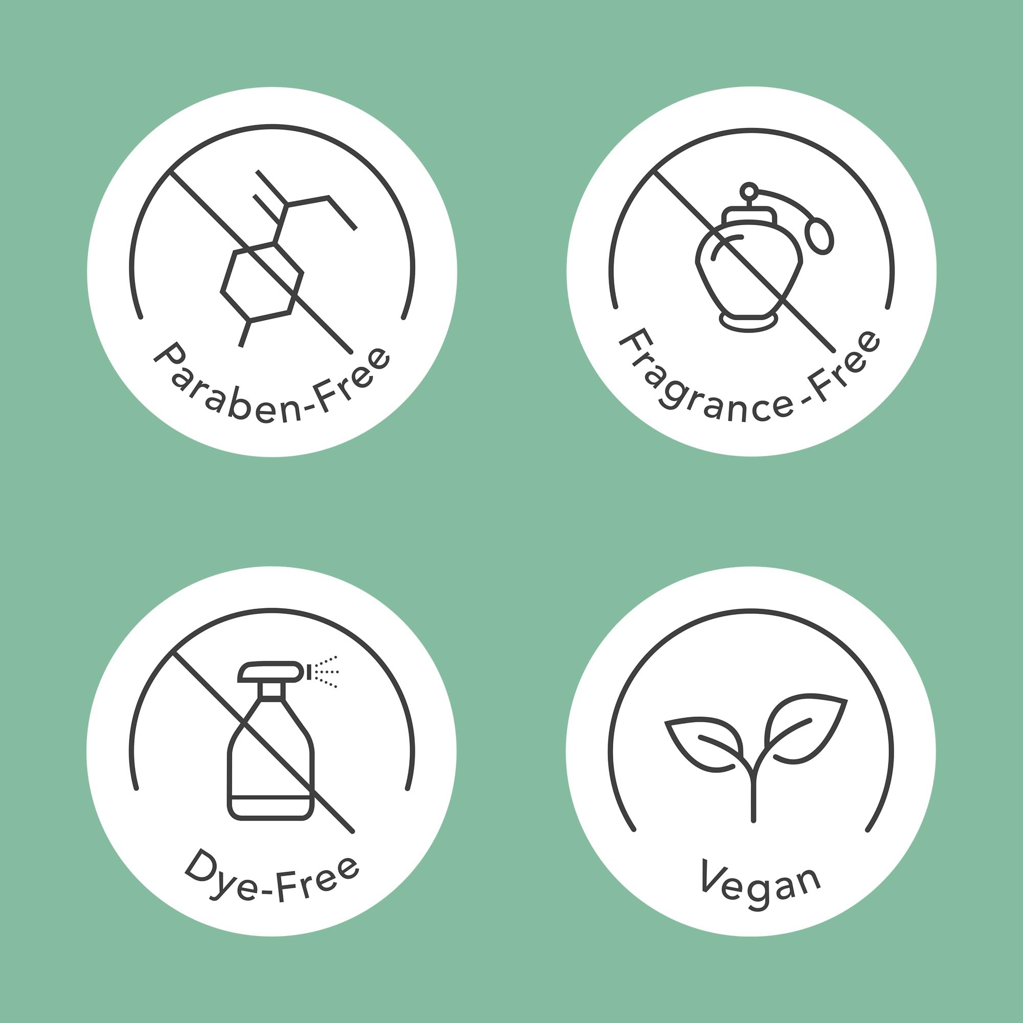 Rael no-alcohol, parabens, fragrance image communicates clean ingredients.