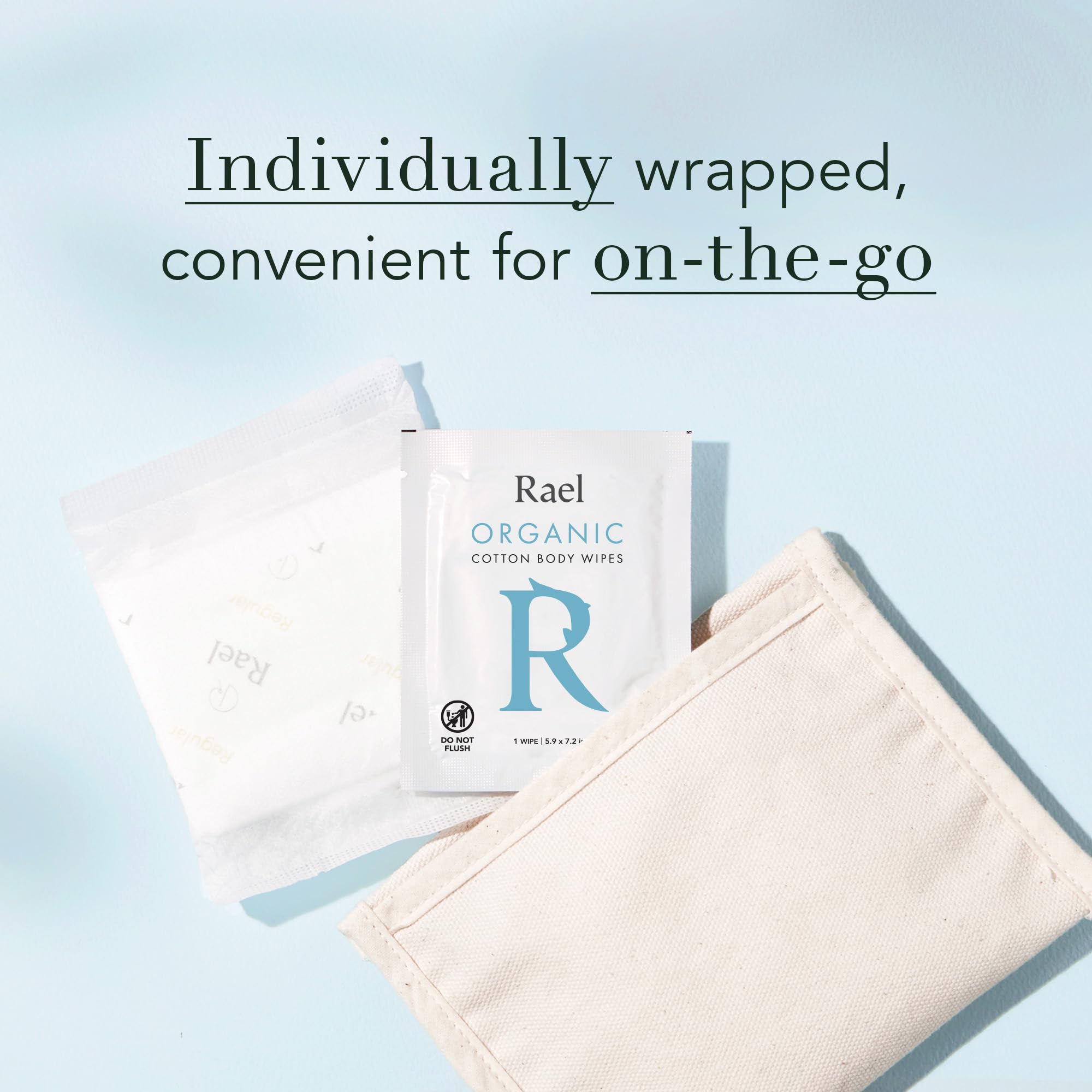 Rael Organic Cotton Wipes on-the-go use for quick refresh during travel.
