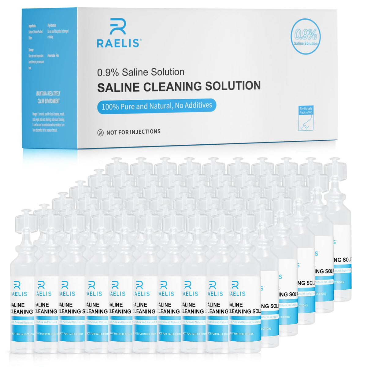 RAELIS Saline Solution 300ml bulk box with 60 x 5ml bottles
