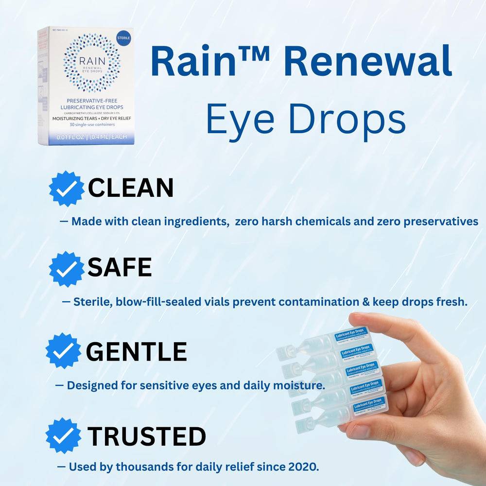 Rain CMS Eye Moisture technology extends hydration for drier days.