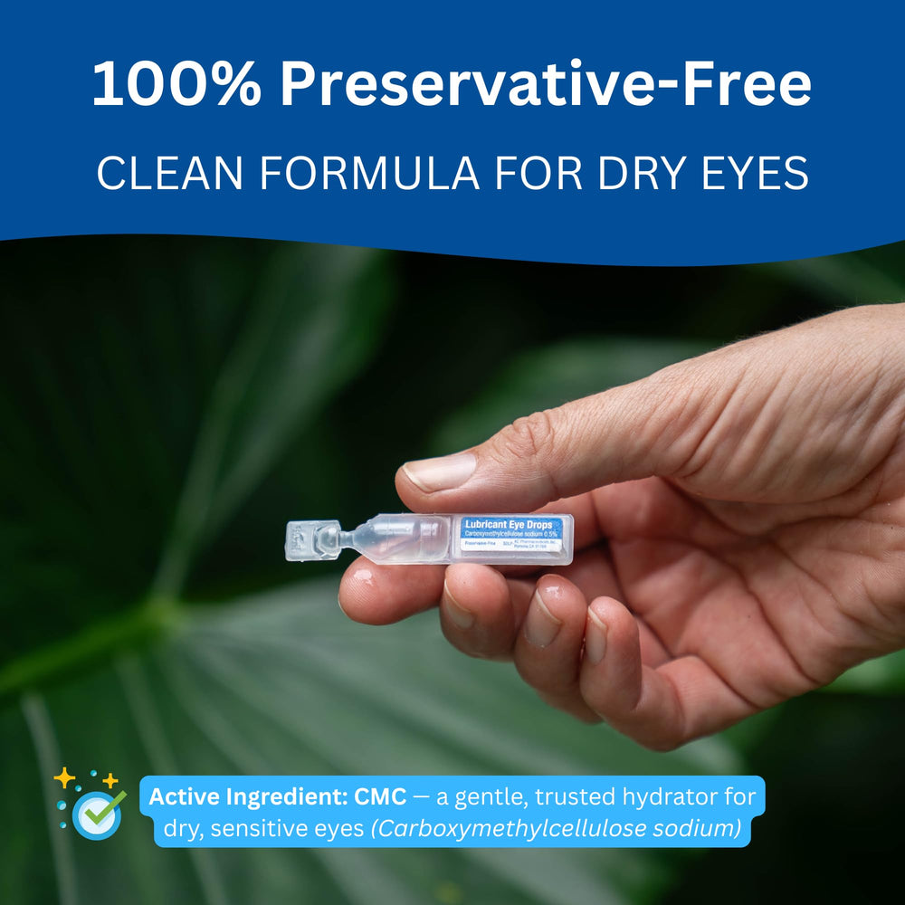 Rain eye drops dispensing action demonstrates quick relief between tasks.