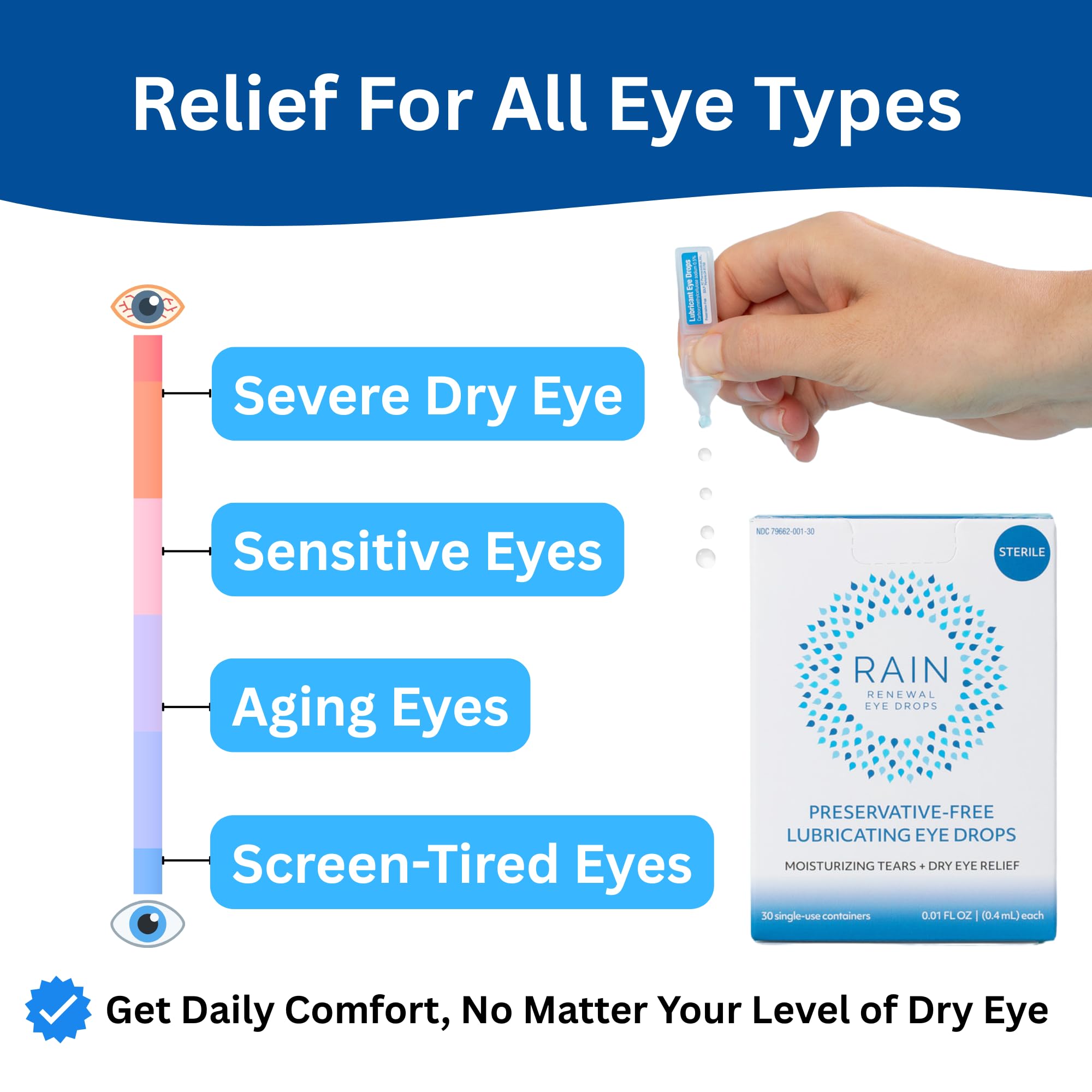 Rain eye drops contact lens-friendly formula supports comfortable lens wear.