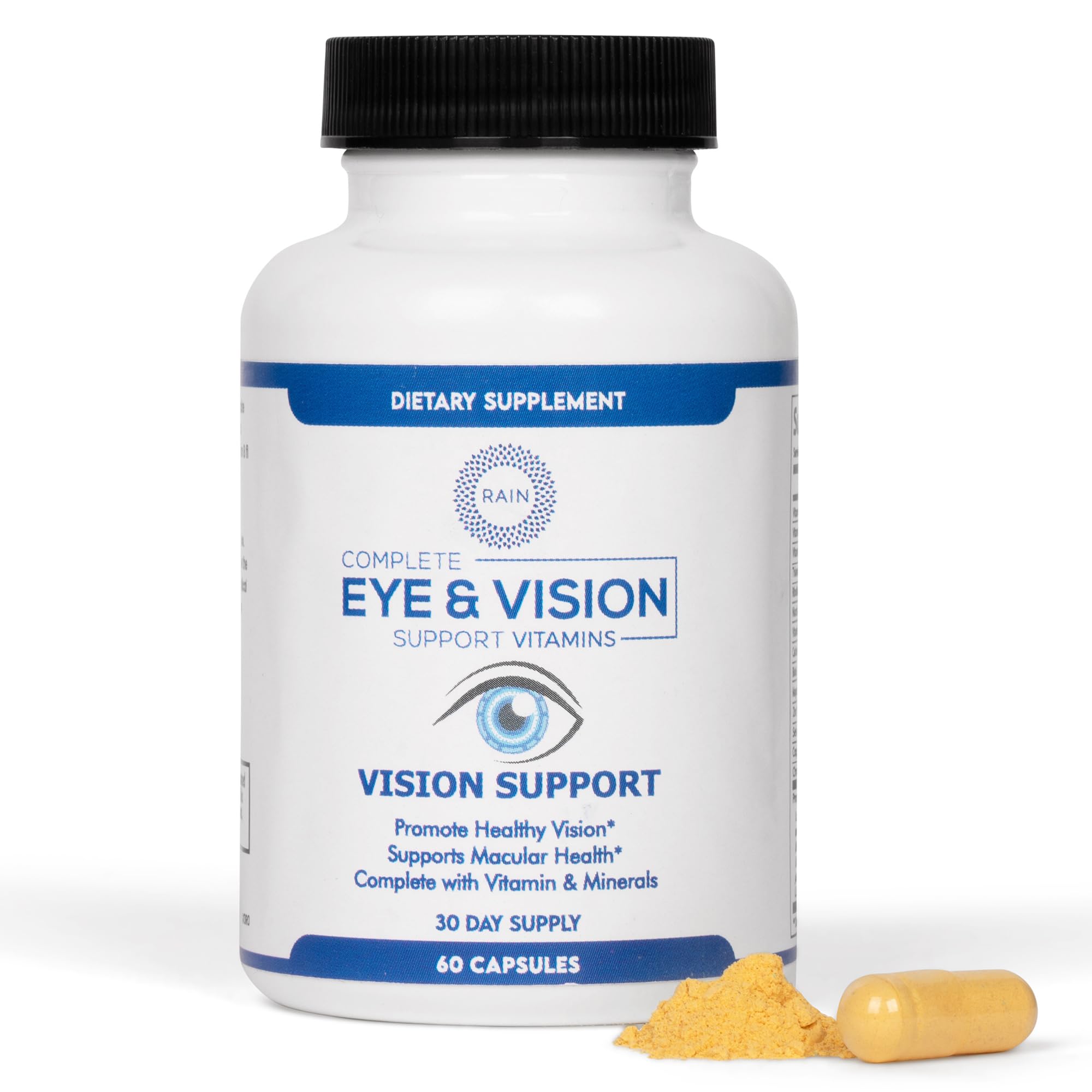 Bottle of Rain Eye vitamins for adults with 60 veggie capsules