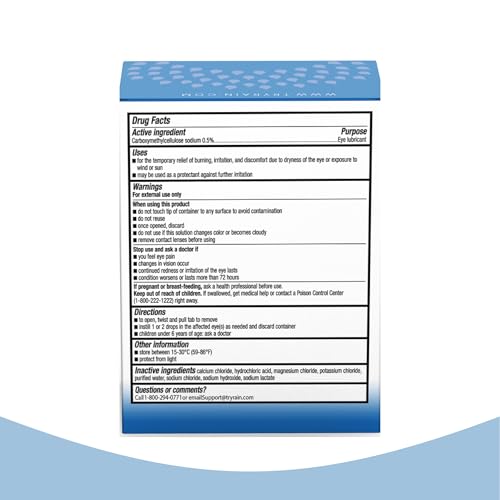 Rain preservative-free label on box highlights gentle eye care.