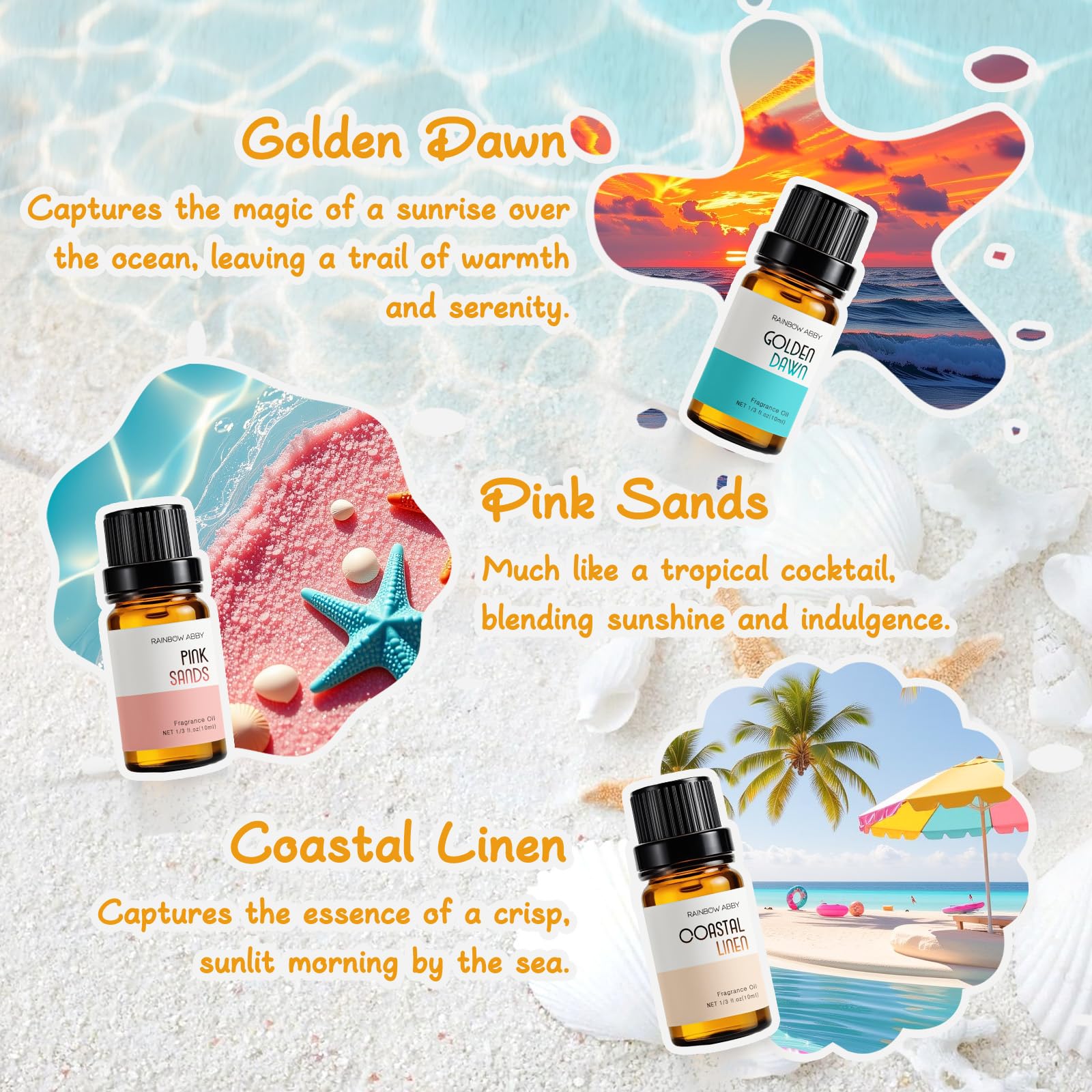 Coastal Linen 10ml essential oil bottle – Rainbow Abby Beach Collection