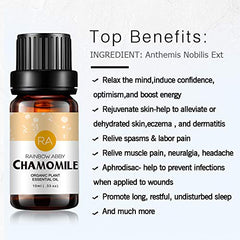 Roman chamomile essential oil bottle close-up