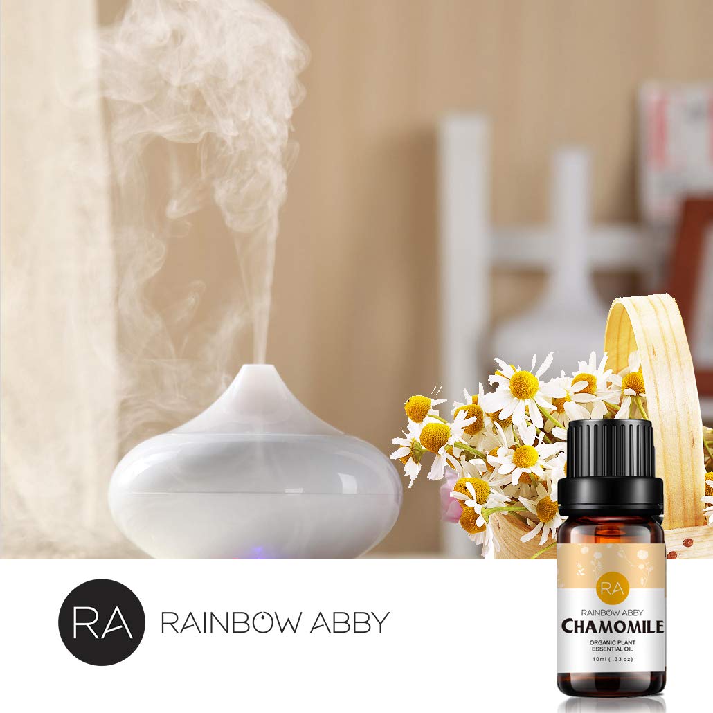 Two 10mL Rainbow Abby chamomile essential oil bottles side by side