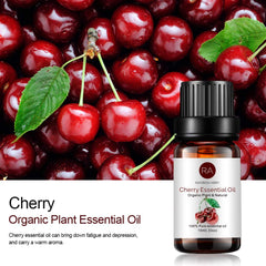 Close-up of cherry essential oil bottle with dropper